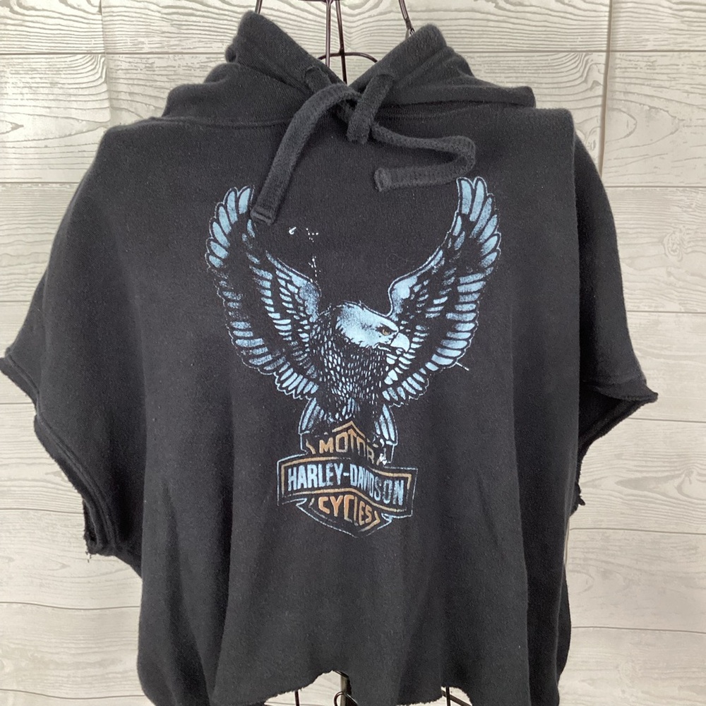 Harley-Davidson Black Cropped hoodie with Blue Eagle Design